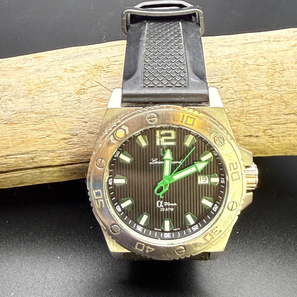 Lucien Piccard Alpha Diver Watch A2206GRN Black Green Stainless Steel Works asis
